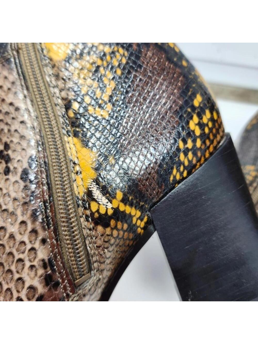 Franco Sarto Snakeskin Print Ankle Boots Booties Block Heel Brown Yellow 7.5 - Picture 7 of 8